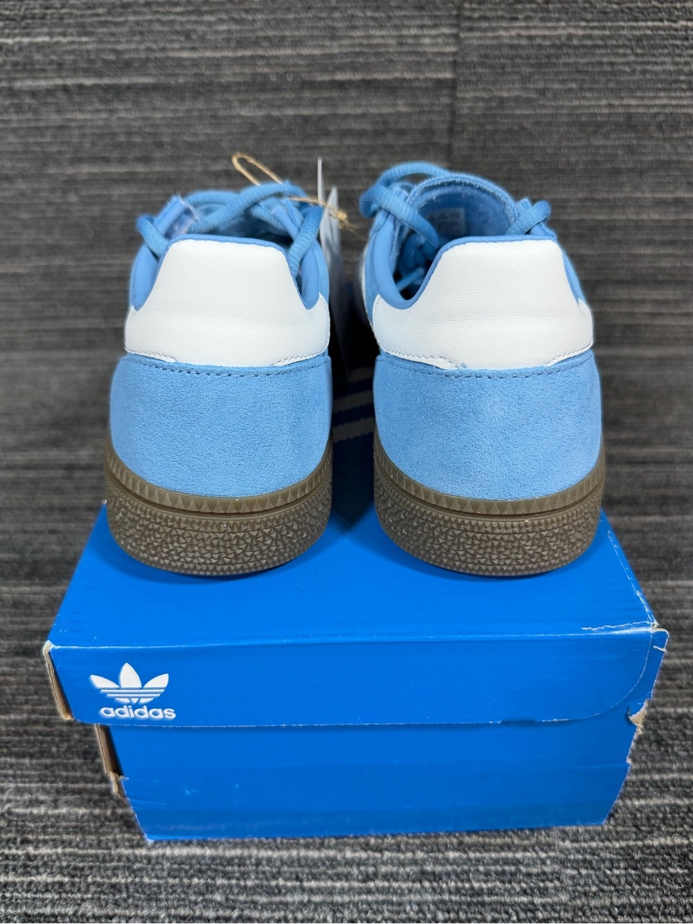 adidas Handball Spezial J Light Blue Suede Sneakers with White Stripes Gum Soles - Picture 5 of 8